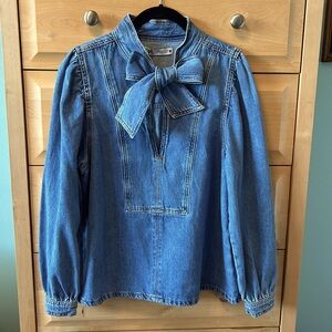 Zara Denim Neck Tie Blouse